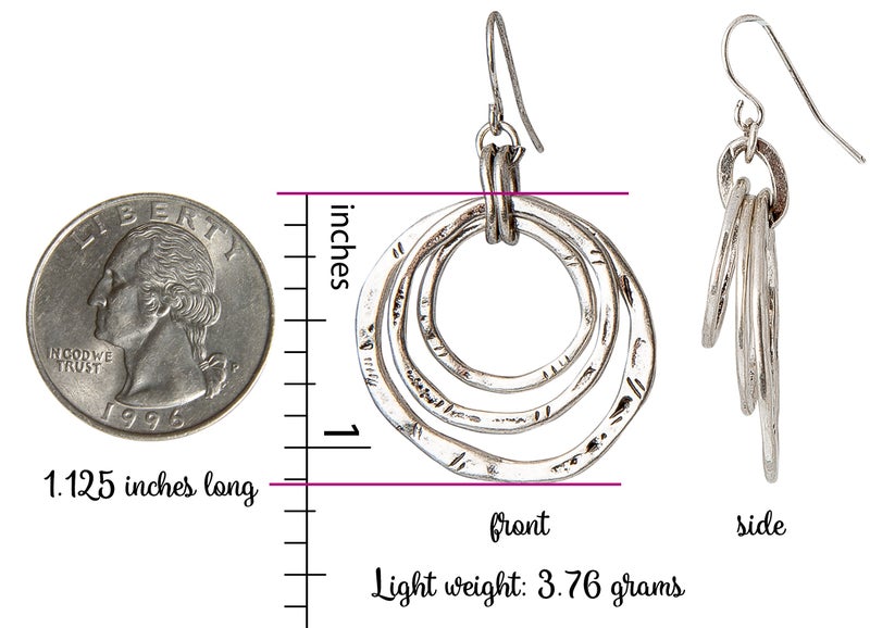 SPUNKYsoul 3 Circle Boho Earrings - Handmade, Lightweight 2-Inch Bohemian Dangle Earrings for Women - Trendy, Vintage, Unique Jewelry - Ideal for Weddings & Gifting (All Silver) - Image 3